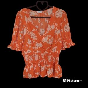Orange and White Blouse